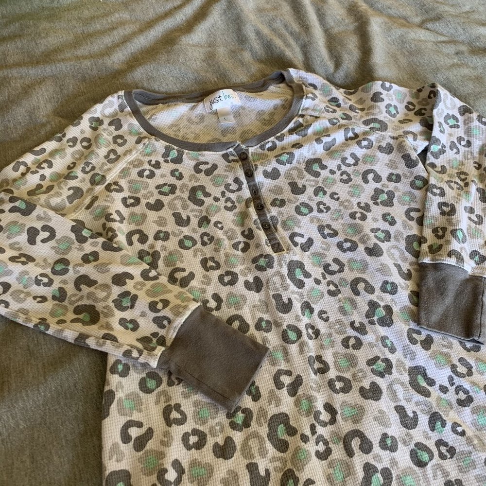 Leopard Print Long Sleeve Extra Long Waffle Shirt